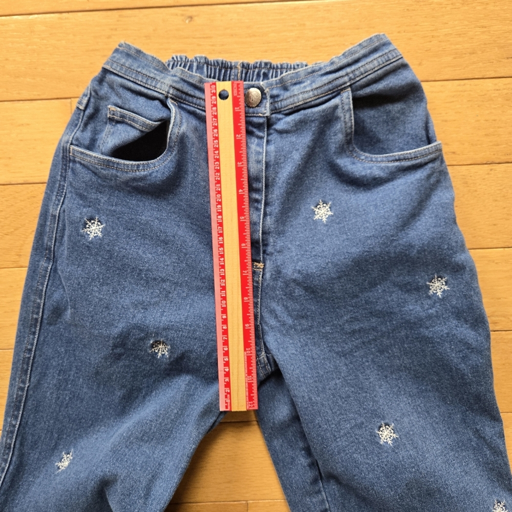 Quacker Factory Blue Straight Leg Jeans with Star/Snowflake Embroidery - Picture 7 of 7